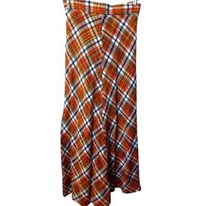 Vintage Colorful Tartan Plaid A Line Tie Side Maxi Skirt Size 14 READ